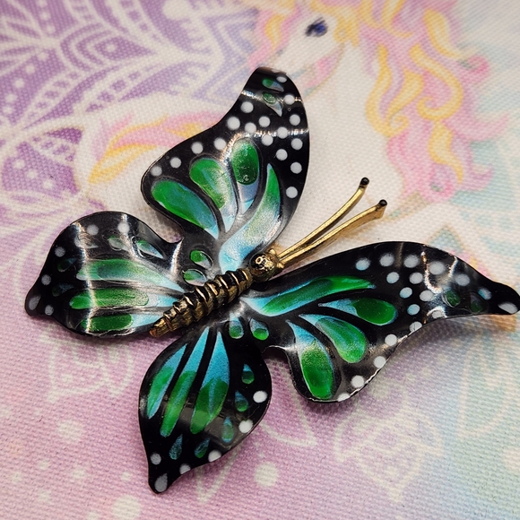 Vintage Green and Blue Butterfly Brooch - Picture 3 of 6